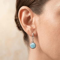 Silver Larimar Round Drop Hoop Earrings