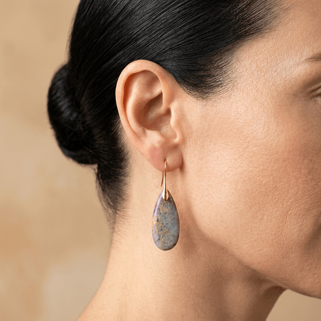 Purple Jasper Gold Teardrop Drop Earrings