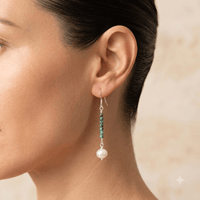 African Turquoise Pearl Silver Drop Earrings