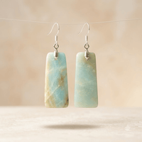 Natural Amazonite Silver Rectangle Drop Earrings