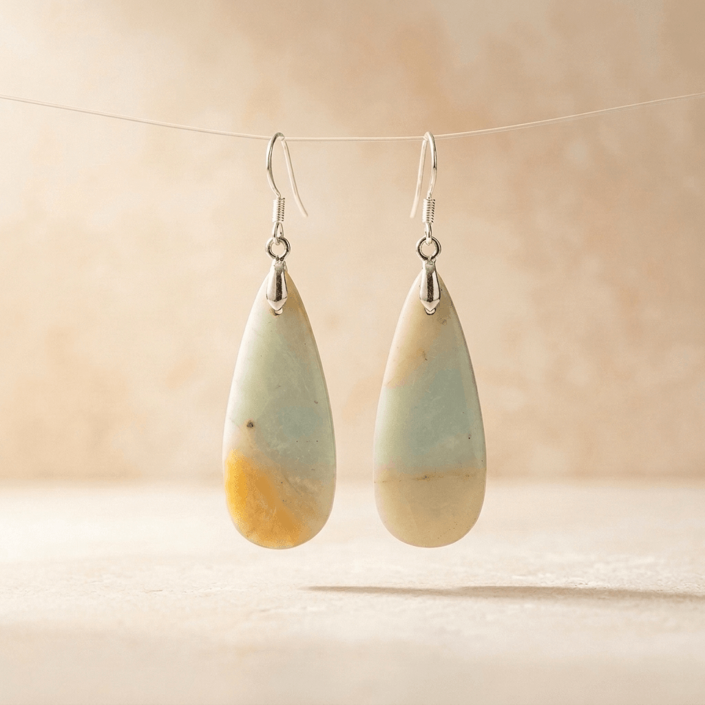 Natural Amazonite Silver Teardrop Earrings