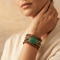 Green Aventurine Beaded Leather Wrap Bracelet