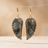 Natural Labradorite Gold Angel Wing Earrings