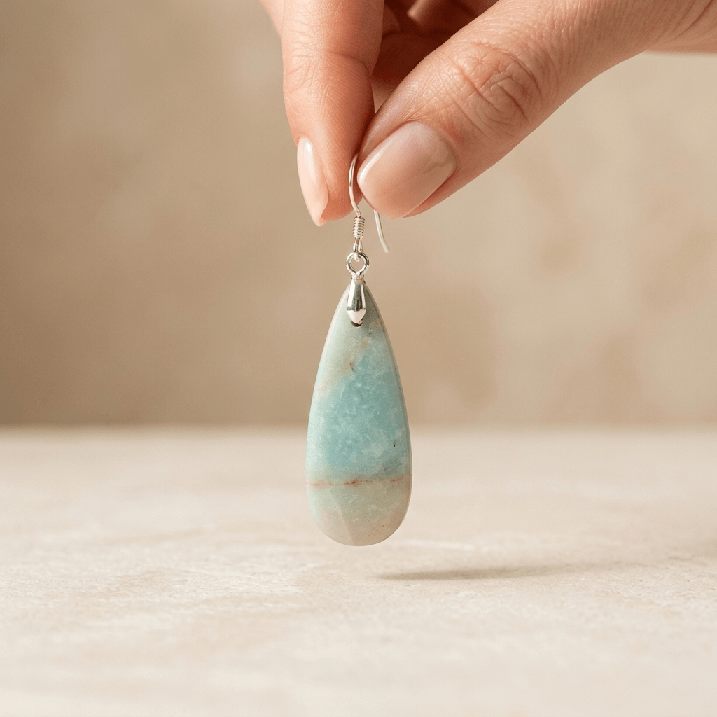 Natural Amazonite Silver Teardrop Earrings