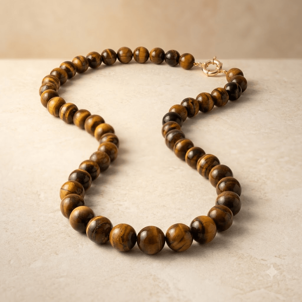 Natural Tiger Eye Round Bead Necklace