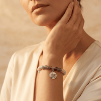 Aquamarine Amethyst Silver Lotus Charm Beaded Bracelet