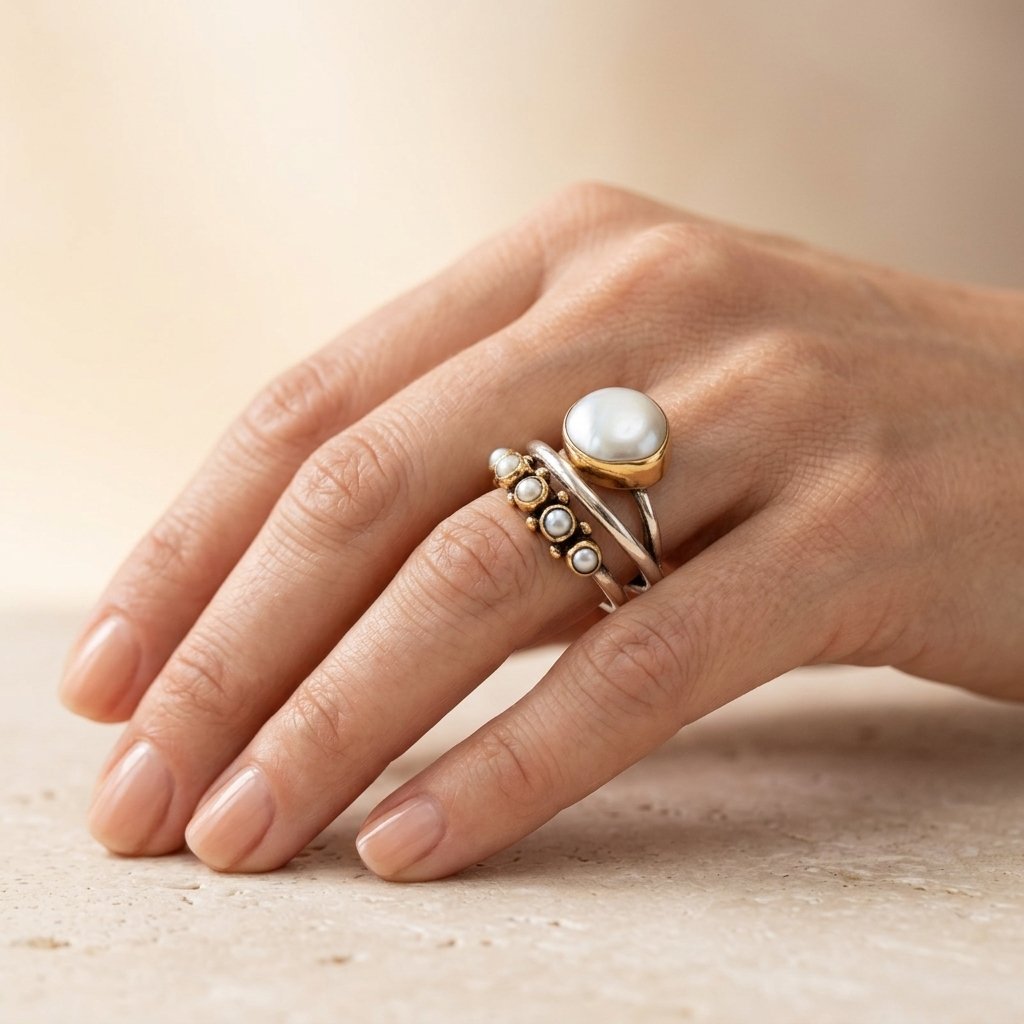 Bohemian Gold Mother Of Pearl Multi Ring