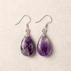 Natural Amethyst Silver Teardrop Drop Earrings