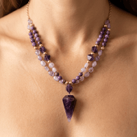 Amethyst Purple Jasper Gold Beaded Necklace