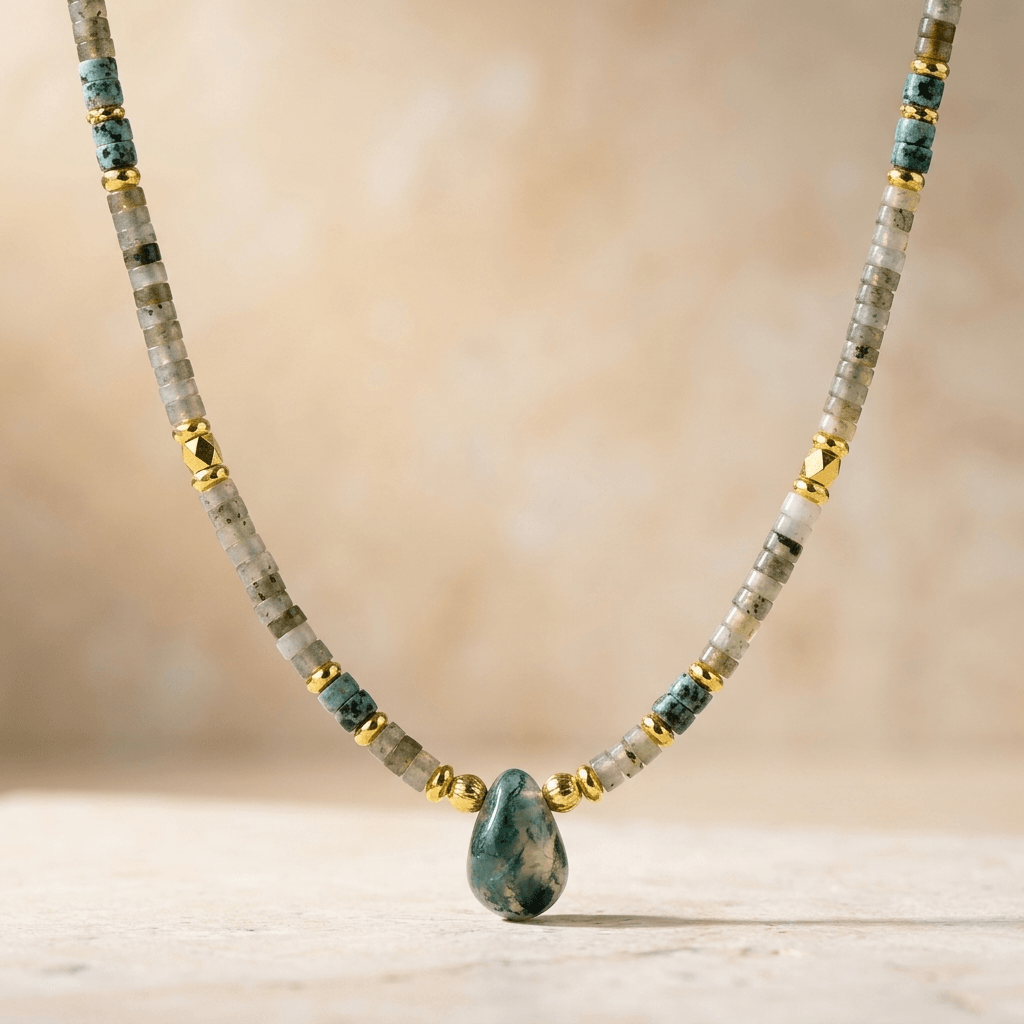 Natural Labradorite African Turquoise Teardrop Necklace