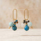 Gemstone Beaded Gold Oval Drop Earrings