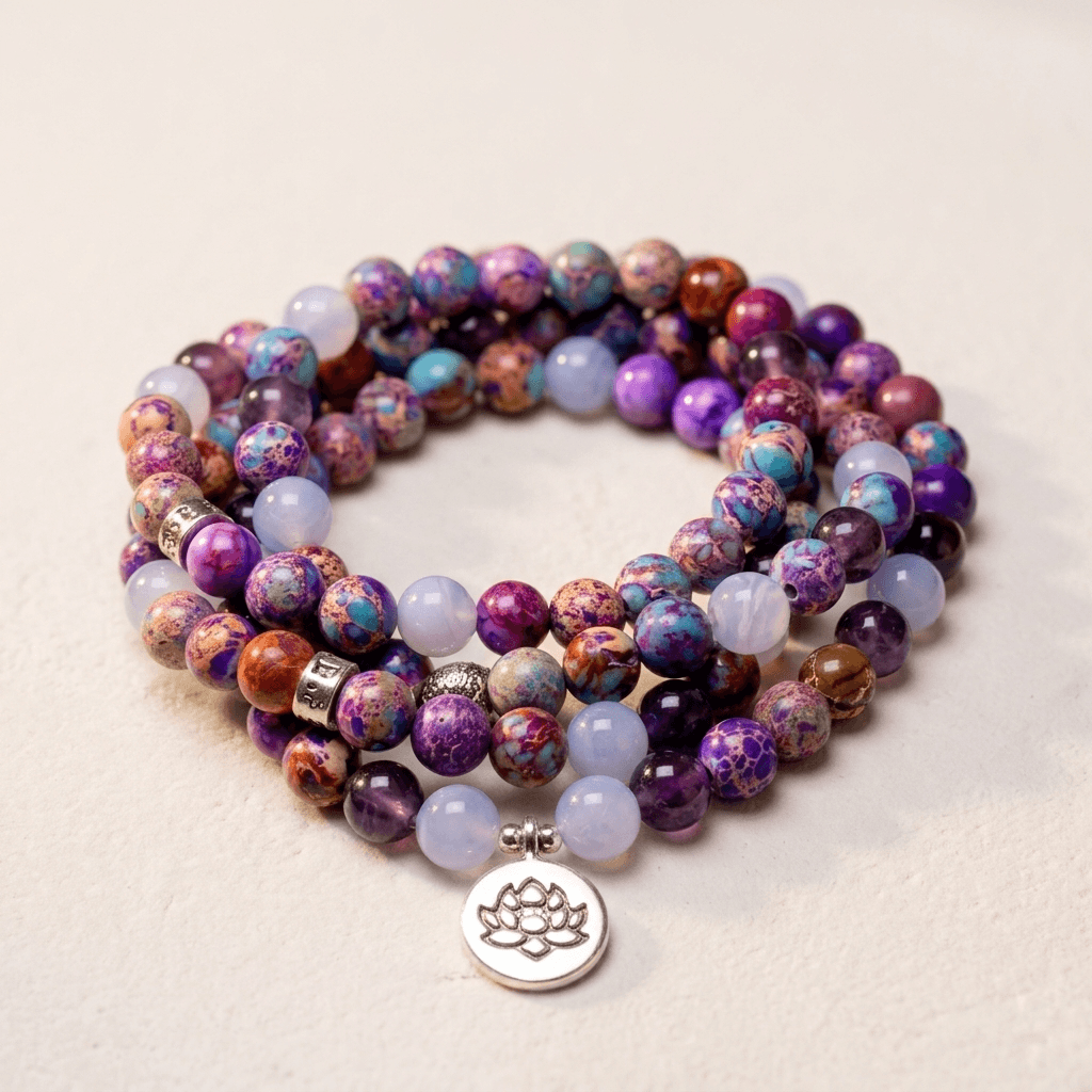 Purple Amethyst Jasper Beaded Mala Bracelet