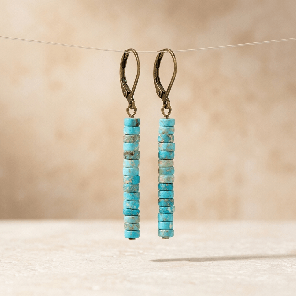 Turquoise Stone Beaded Lever Back Earrings
