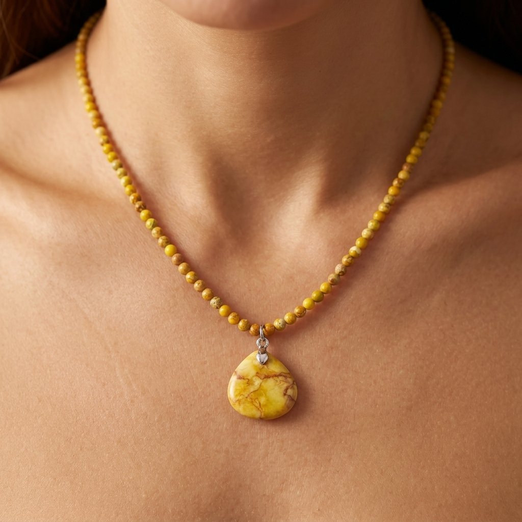 Vintage Gold Yellow Amber Teardrop Necklace