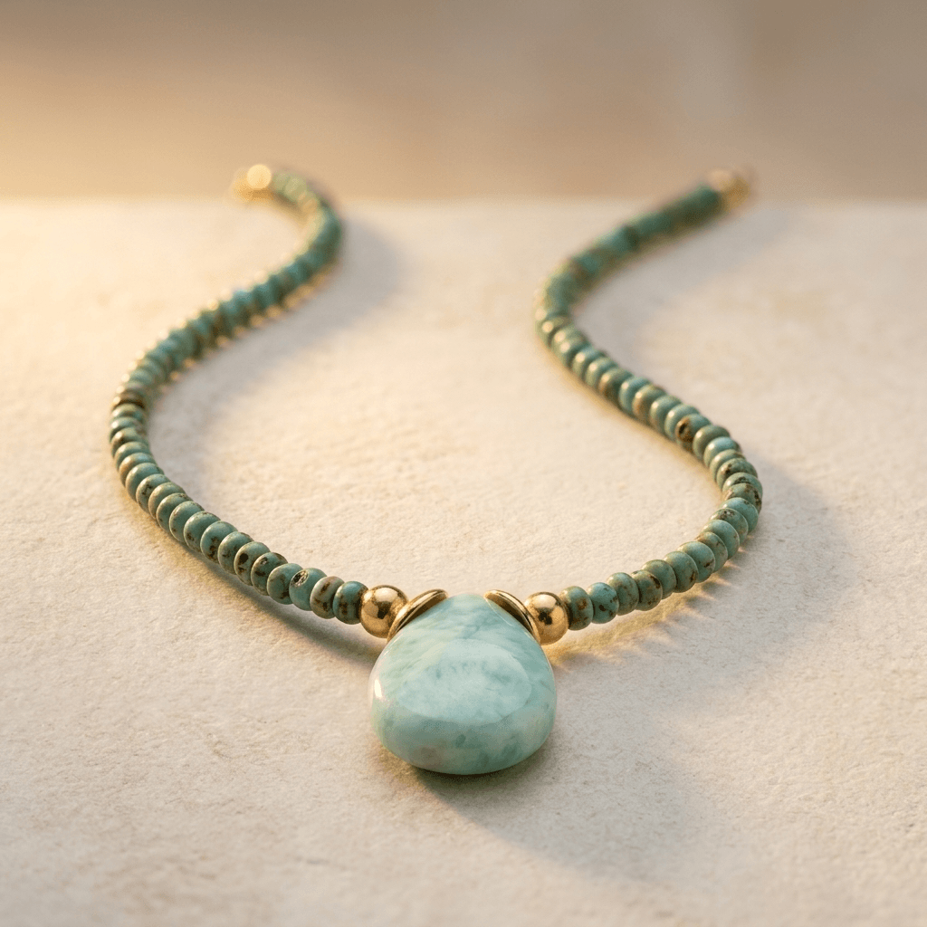 Green Jade Beaded Teardrop Pendant Necklace