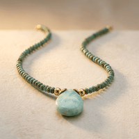 Green Jade Beaded Teardrop Pendant Necklace