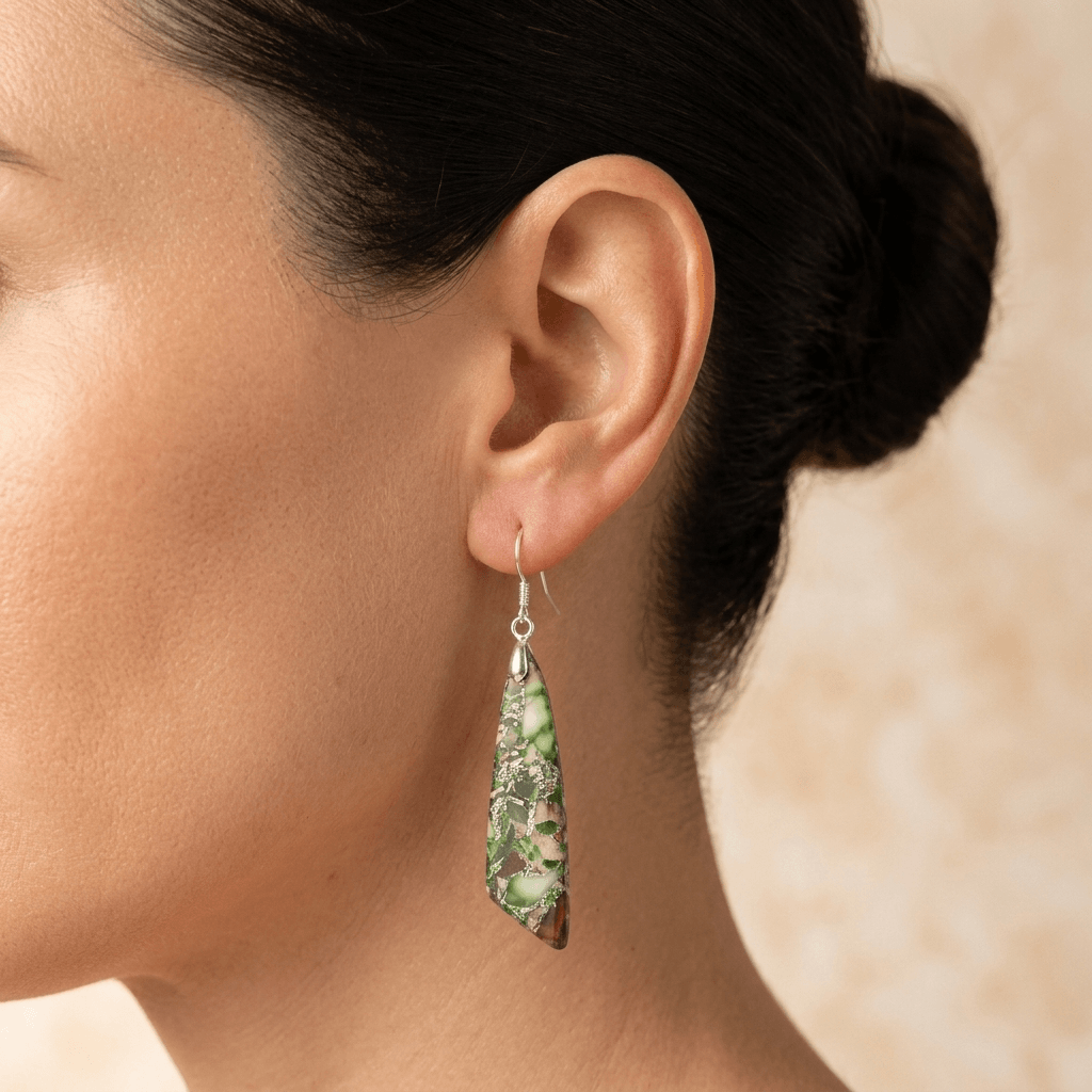 Green Jasper Silver Teardrop Drop Earrings