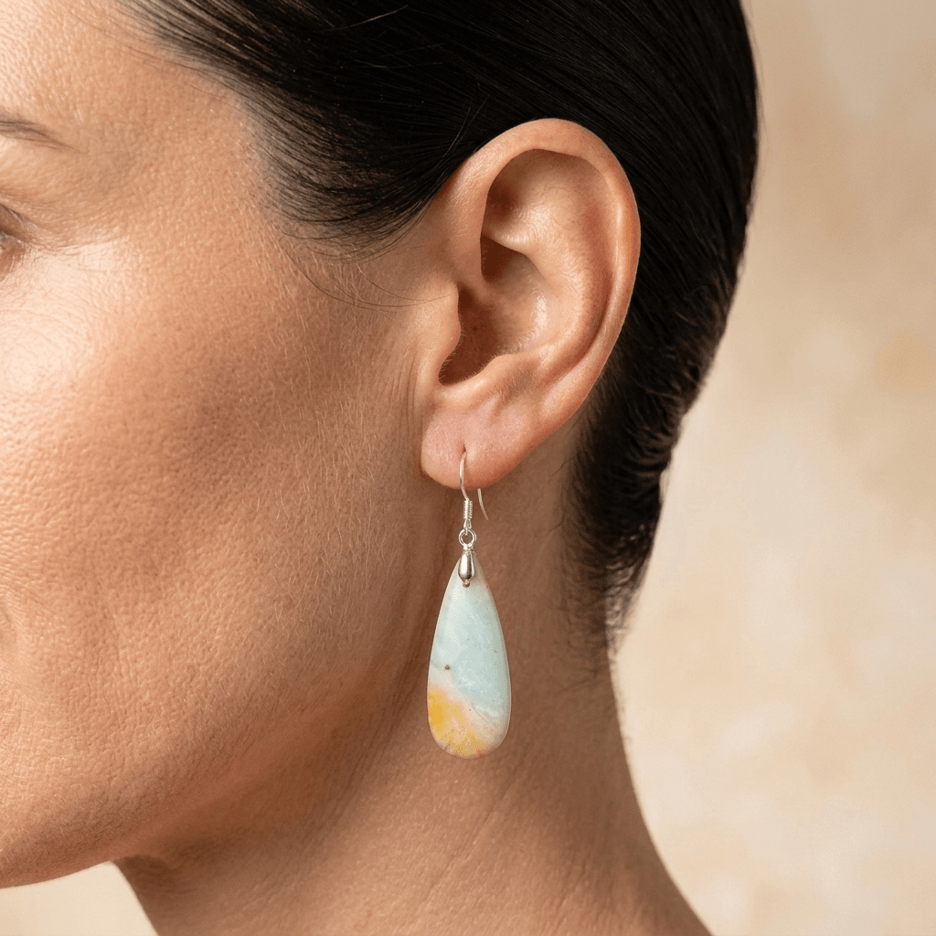 Natural Amazonite Silver Teardrop Earrings