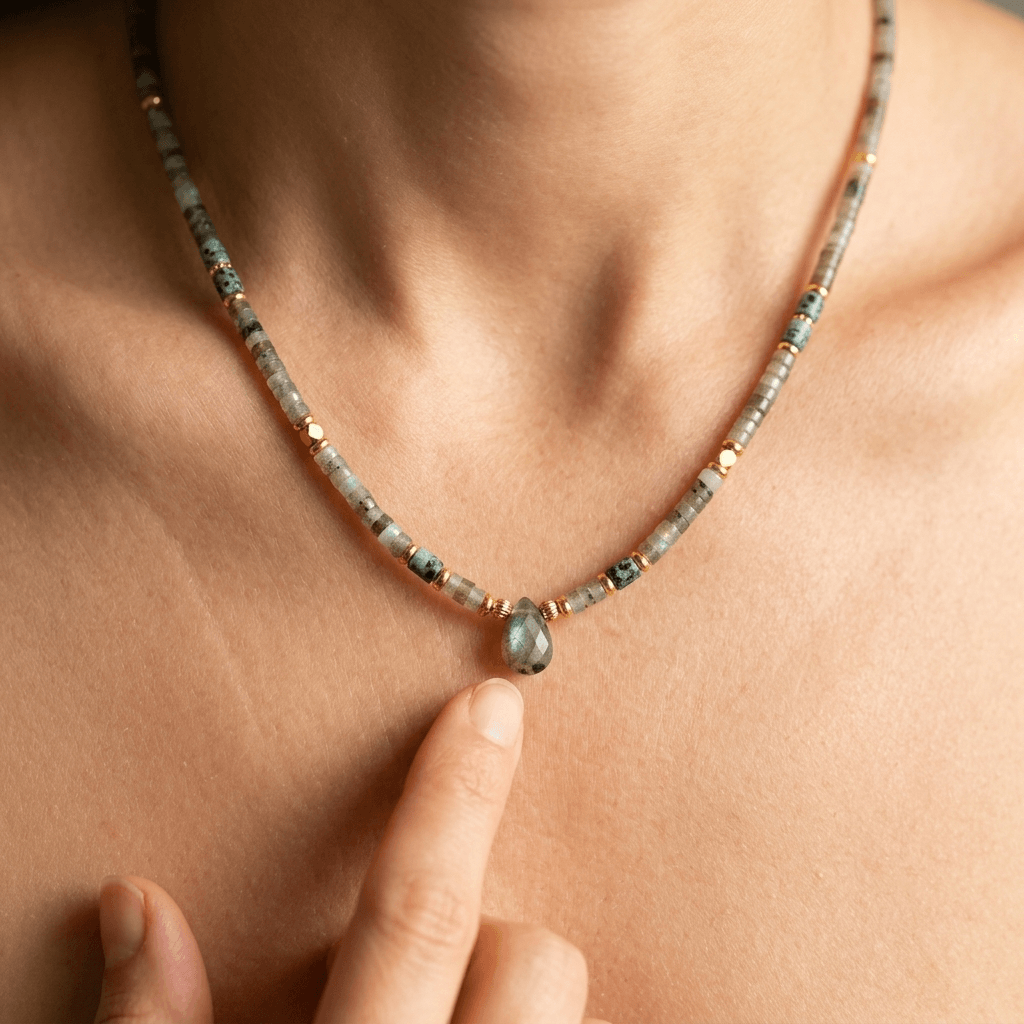 Natural Labradorite African Turquoise Teardrop Necklace