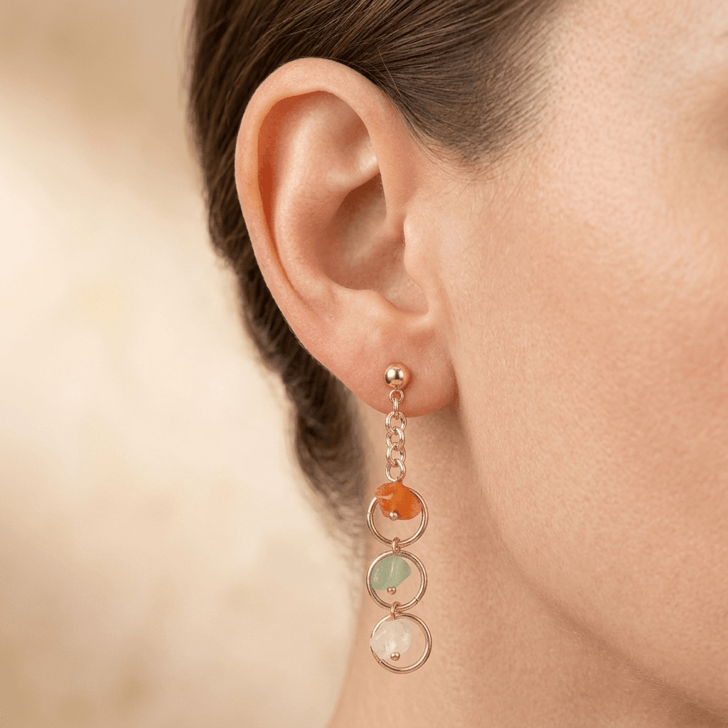 Colorful Natural Stone Gold Drop Earrings