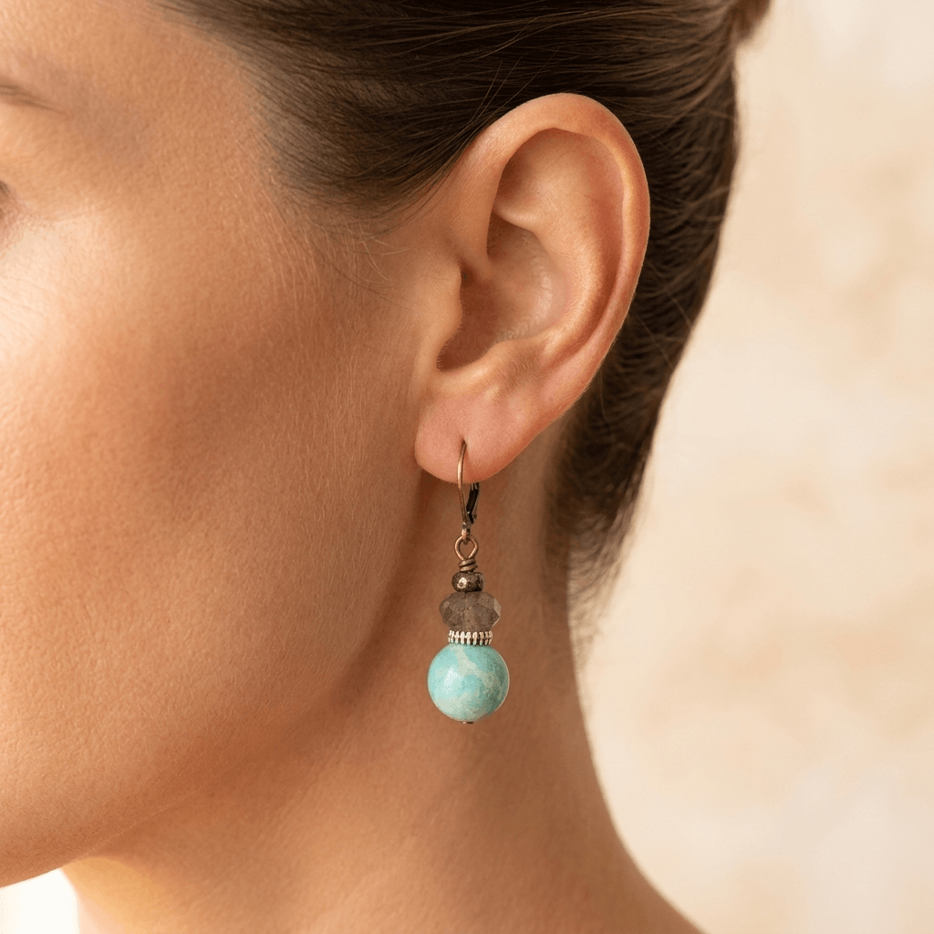 Turquoise Amazonite Bronze Lever Back Earrings