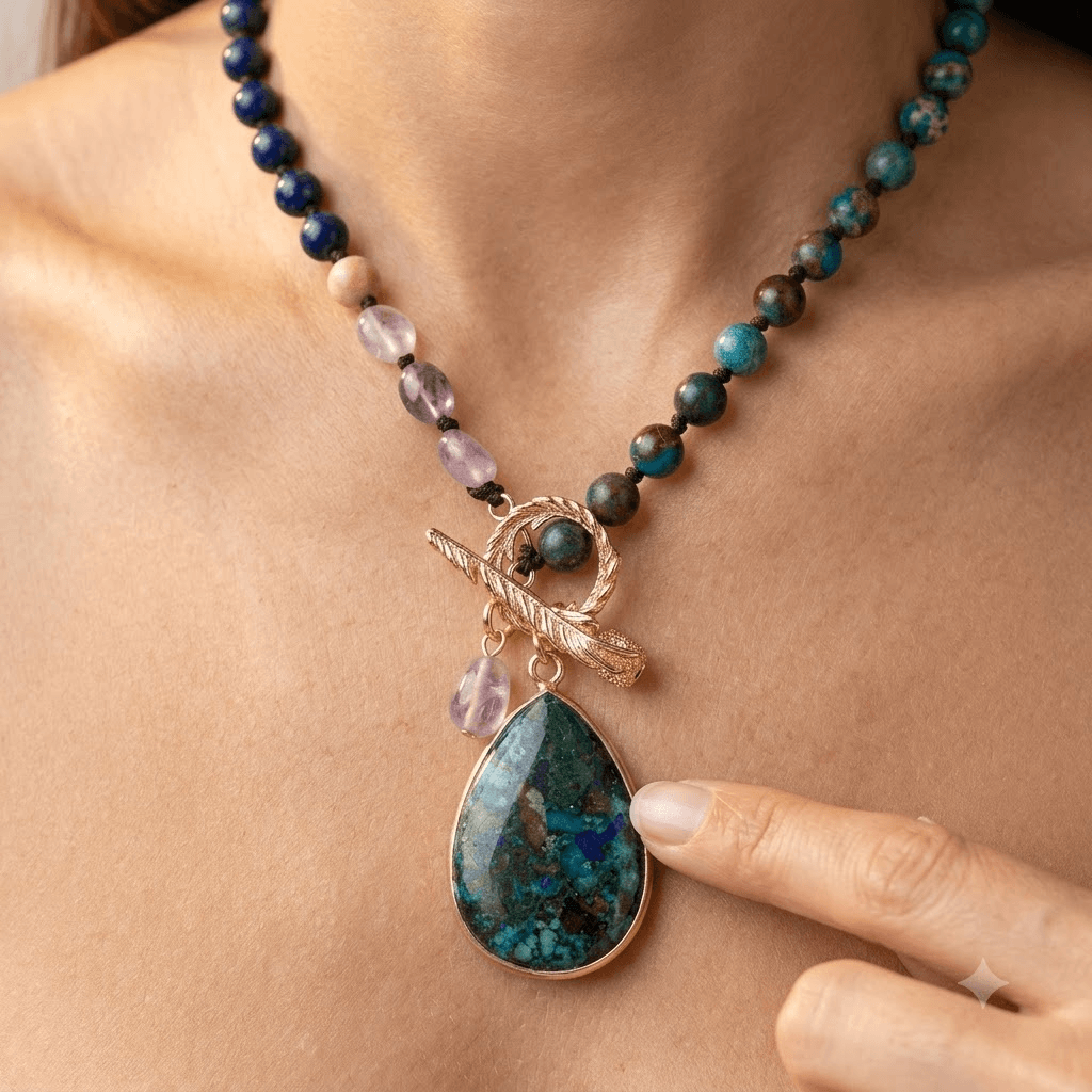 Ocean Jasper Amethyst Gold Teardrop Necklace