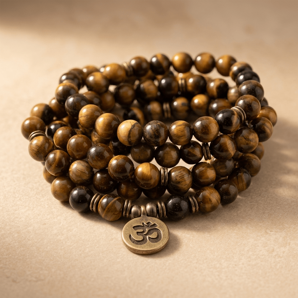 Natural Tiger Eye Stone Mala Beads Bracelet