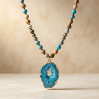 Blue Agate Gold Druzy Pendant Necklace