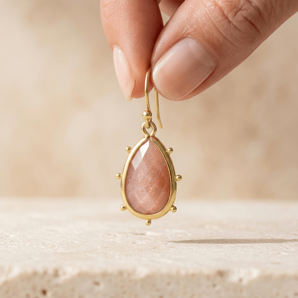 Natural Sunstone Gold Teardrop Earrings