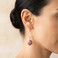 Pink Rhodonite Gold Diamond Drop Earrings