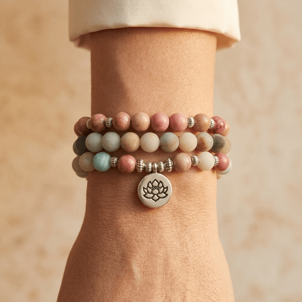 Natural Rhodonite Amazonite Mala Bead Bracelet