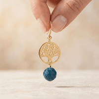 Gold Tree Of Life Blue Apatite Drop Earrings