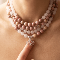 Rhodonite Rose Quartz Lotus Pendant Necklace