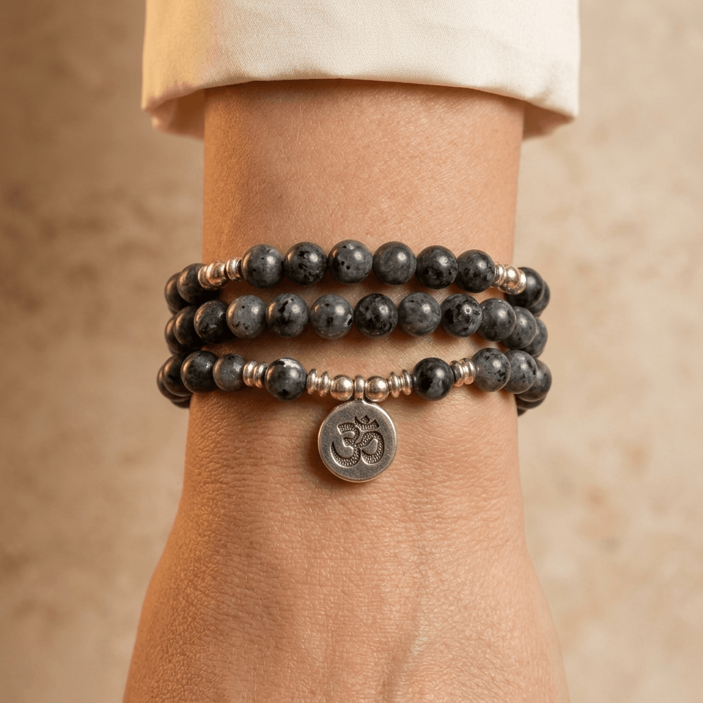 Natural Labradorite Stone Mala Bead Bracelet