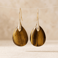 Natural Tiger Eye Gold Teardrop Earrings