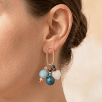 Gemstone Beaded Gold Oval Drop Earrings