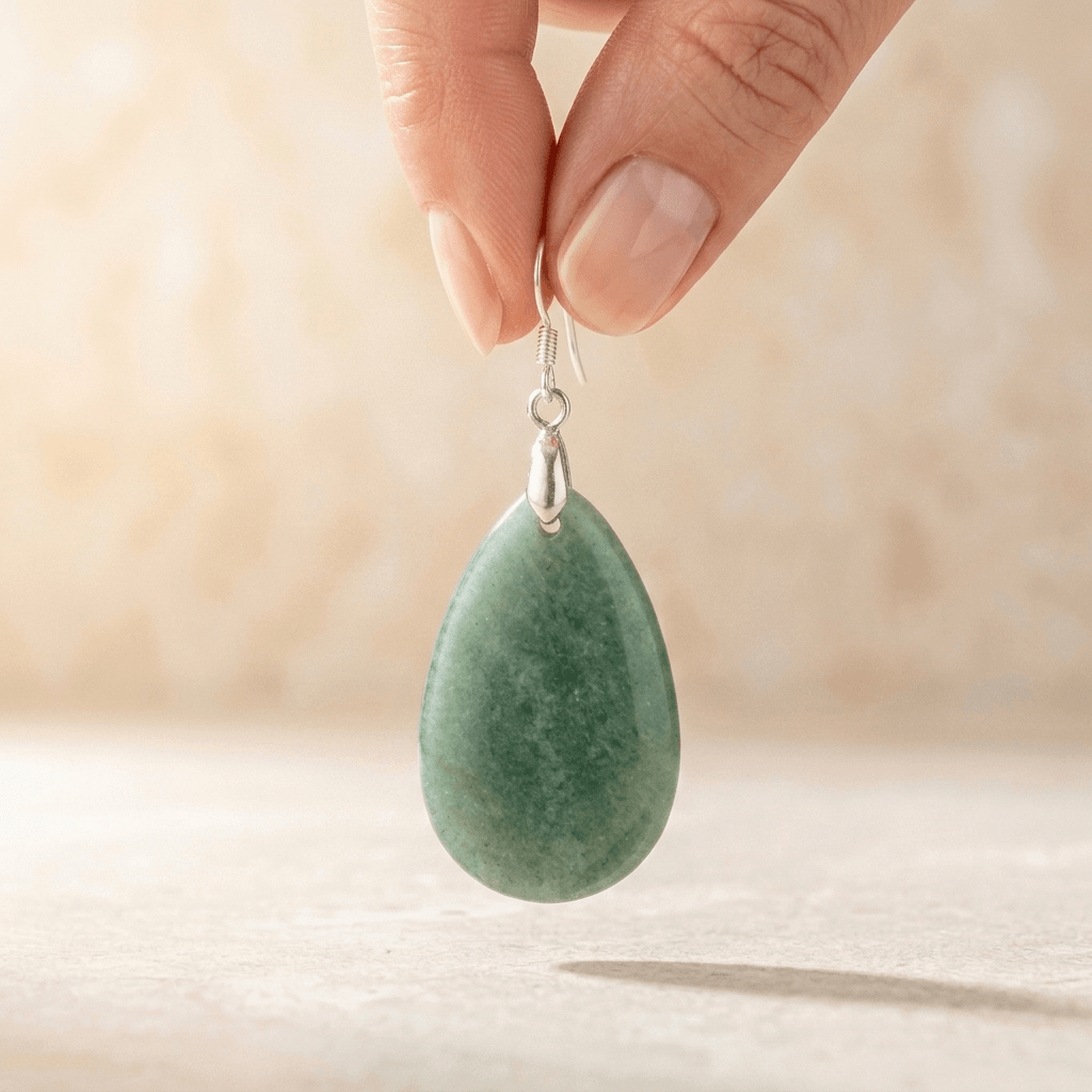 Natural Green Aventurine Silver Teardrop Earrings