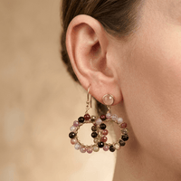 Multicolor Tourmaline Gold Beaded Circle Earrings