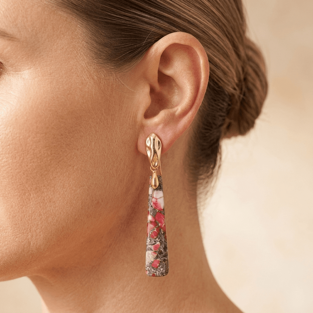 Handmade Gold Pink Imperial Jasper Drop Earrings