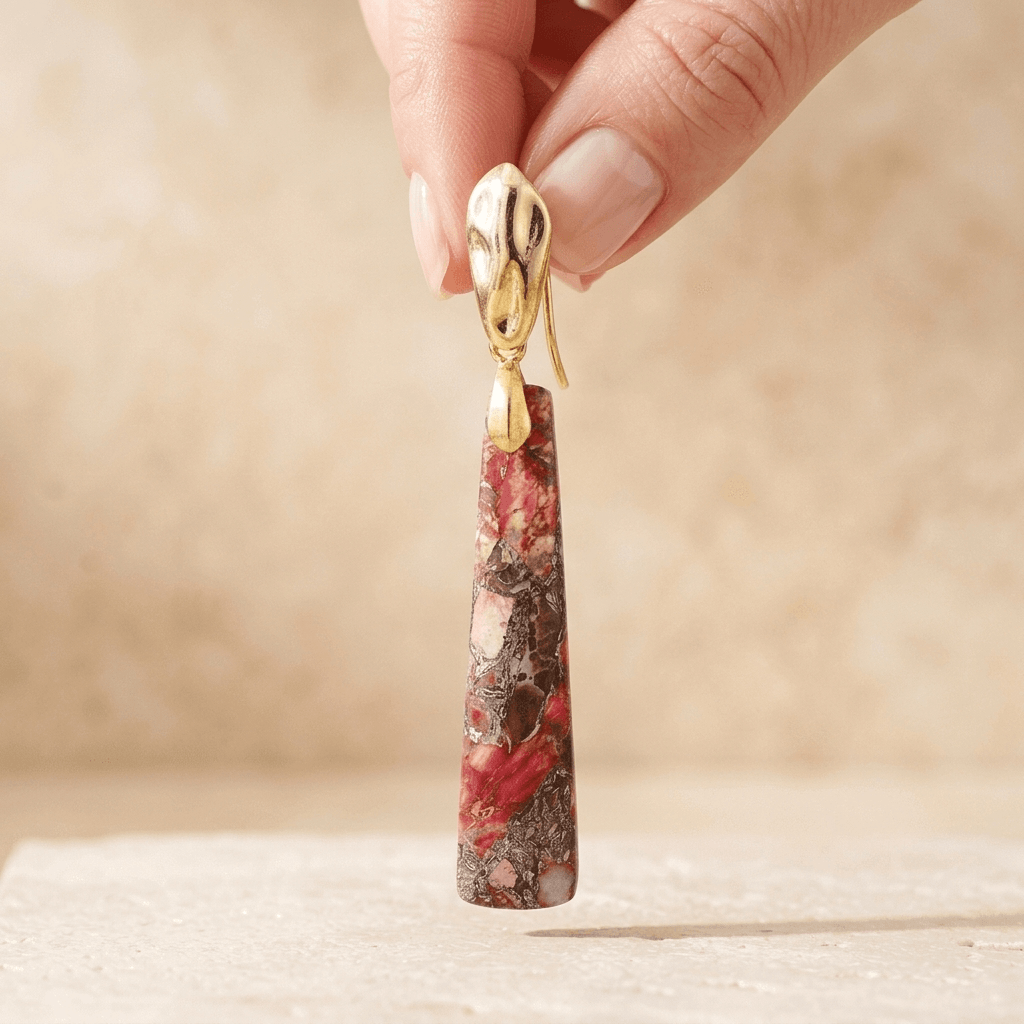 Handmade Gold Pink Imperial Jasper Drop Earrings