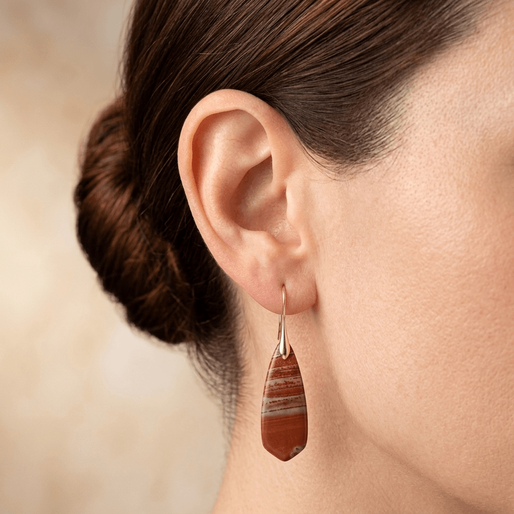 Natural Red Jasper Gold Drop Earrings