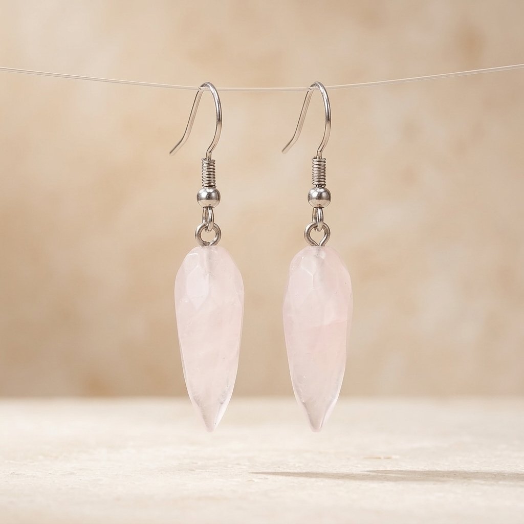 Rose Quartz Silver Teardrop Earrings