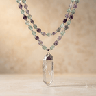 Fluorite Clear Quartz Crystal Point Pendant Necklace
