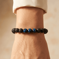 Black Lava Stone Blue Tiger Eye Beads Bracelet