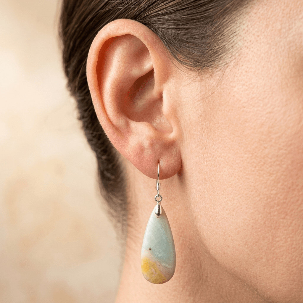 Natural Amazonite Silver Teardrop Earrings