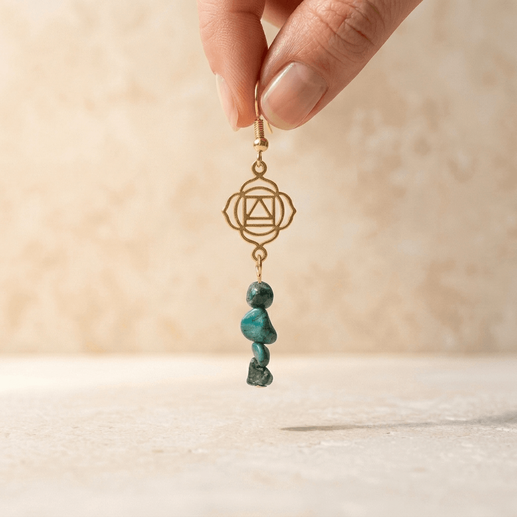 Natural Chrysocolla Gold Chakra Drop Earrings
