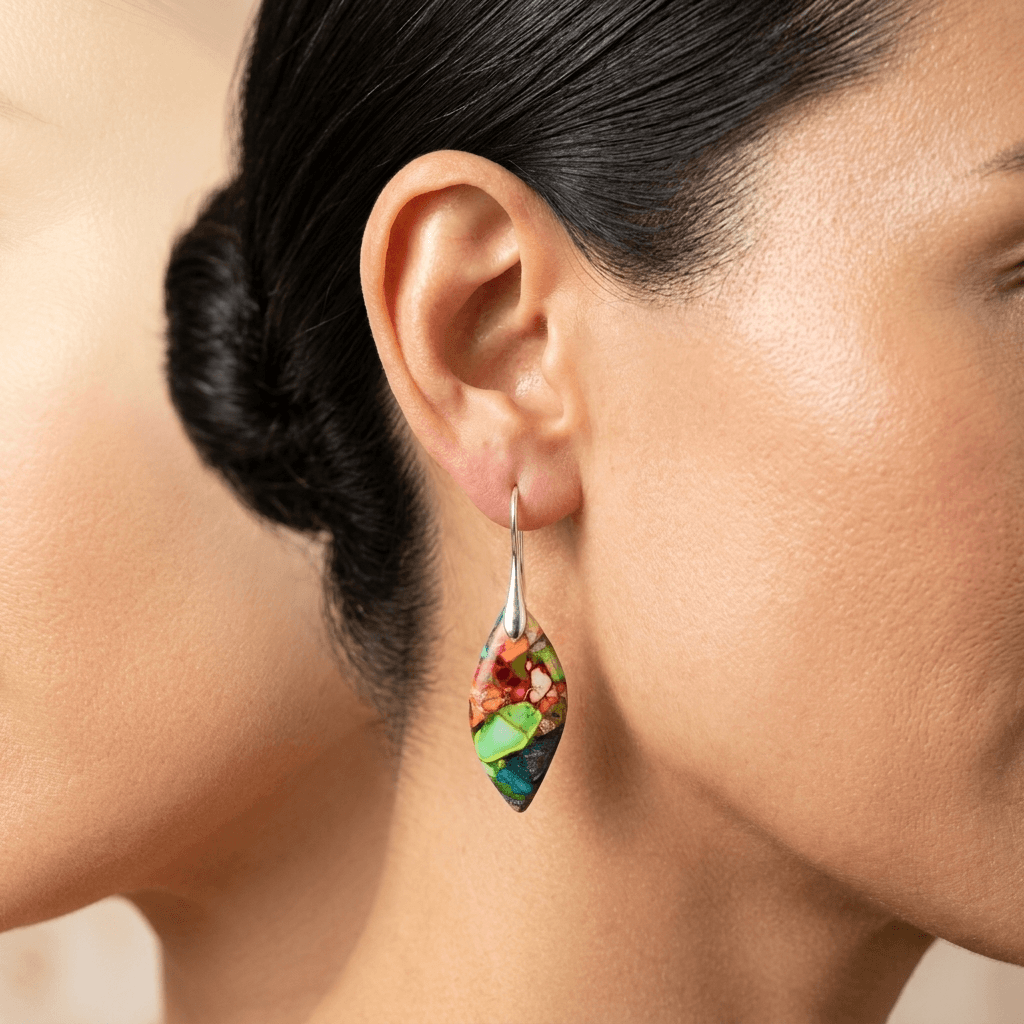 Colorful Resin Silver Teardrop Earrings