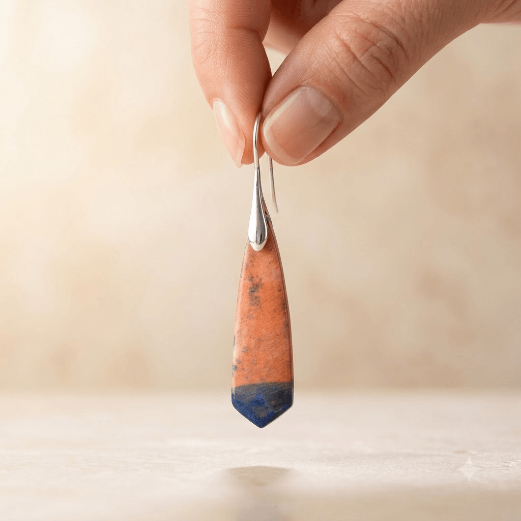 Terracotta Blue Jasper Stone Dangle Earrings