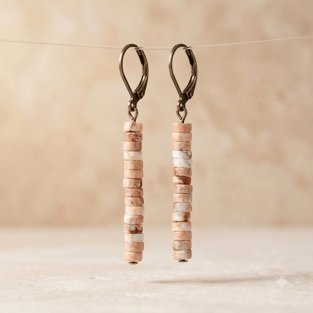 Natural Jasper Stacked Tube Dangle Earrings