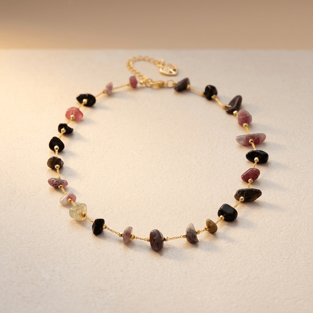 Multistone Gold Chain Tourmaline Pendant Necklace